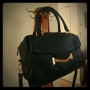 Black Faux Leather Shoulder Bag